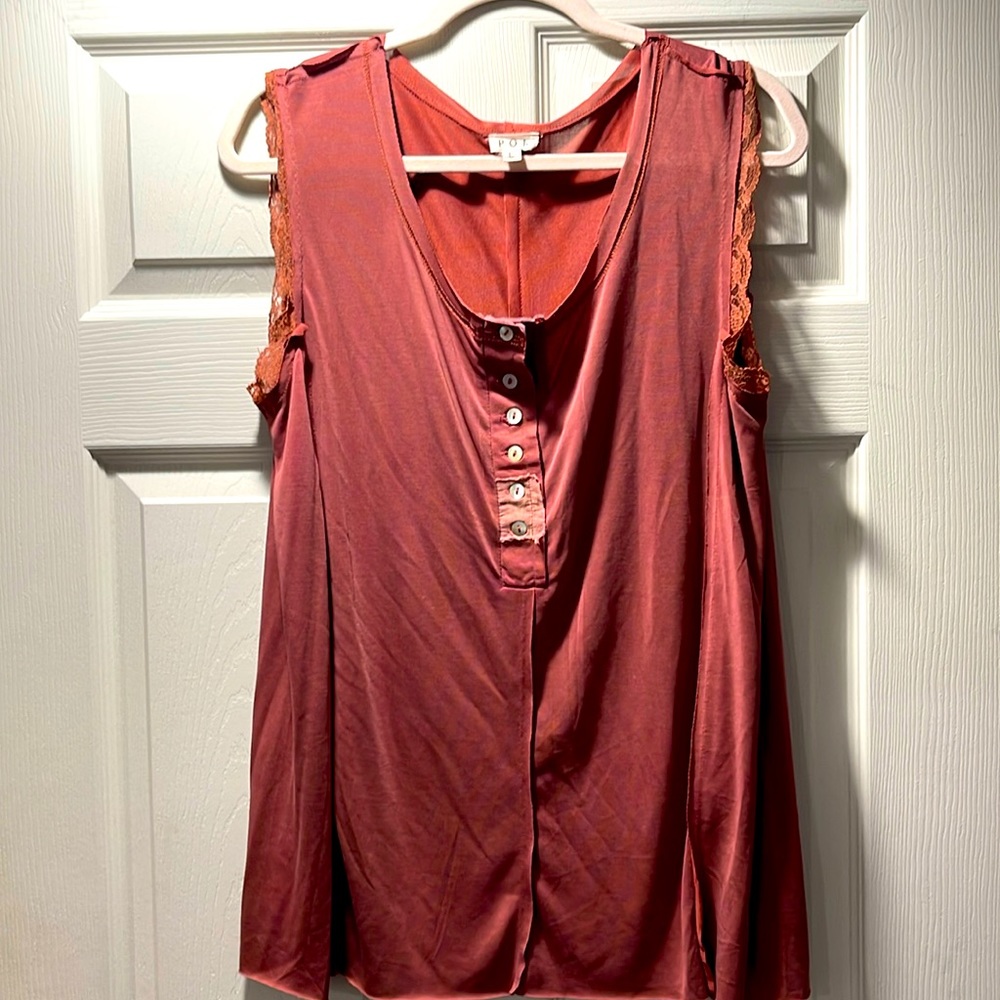 POL sleeveless shirt, size large, never worn rust color (it’s listed as red)